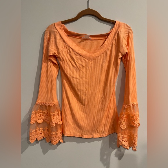 VENUS Vibrant Orange Lace Sleeve Blouse - Picture 1 of 5